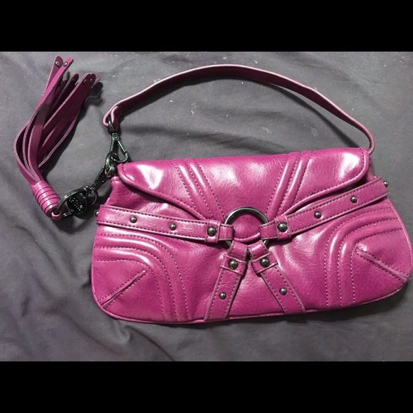 Like New Botkier Dark Magenta Deep Pink Studded Clutch Wristlet Hand Bag Purse - Picture 2 of 12